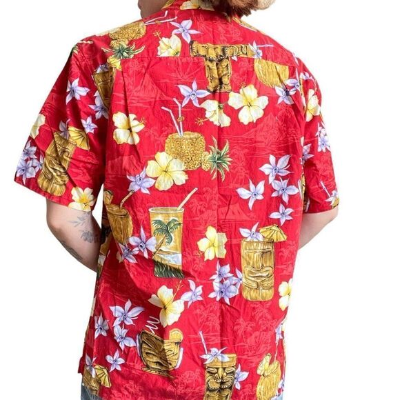 Vintage 90s Mens Royal Creations Hawaiian Floral Tropical Tiki Button Down Sz M - Picture 7 of 10